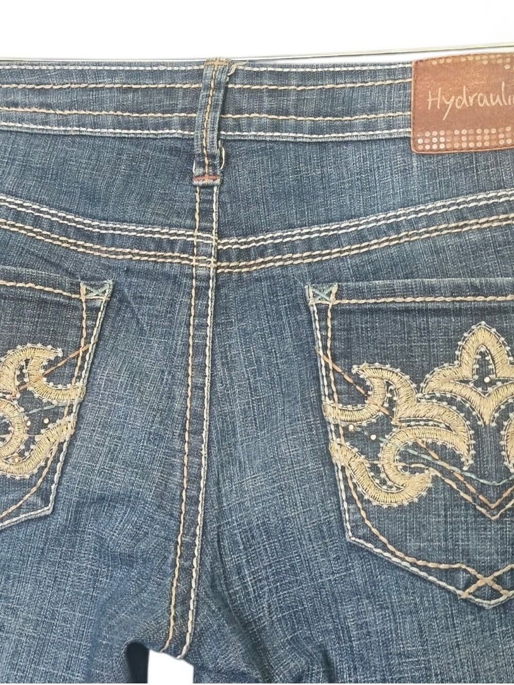 Y2K Hydraulic Bailey Micro Bootcut Jeans Size 16 Embroidered Pockets Stretch Den - Picture 9 of 10